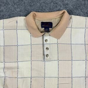 DB Classic Polo Mens Size M Beige Brown Checkered Vintage Short Sleeve Casual